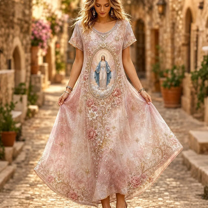 Women's Assumption Of Mary Faith Breast Cancer Awareness Printed Maxi Dress