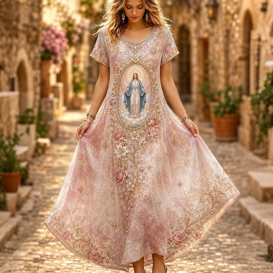 Women's Assumption Of Mary Faith Breast Cancer Awareness Printed Maxi Dress