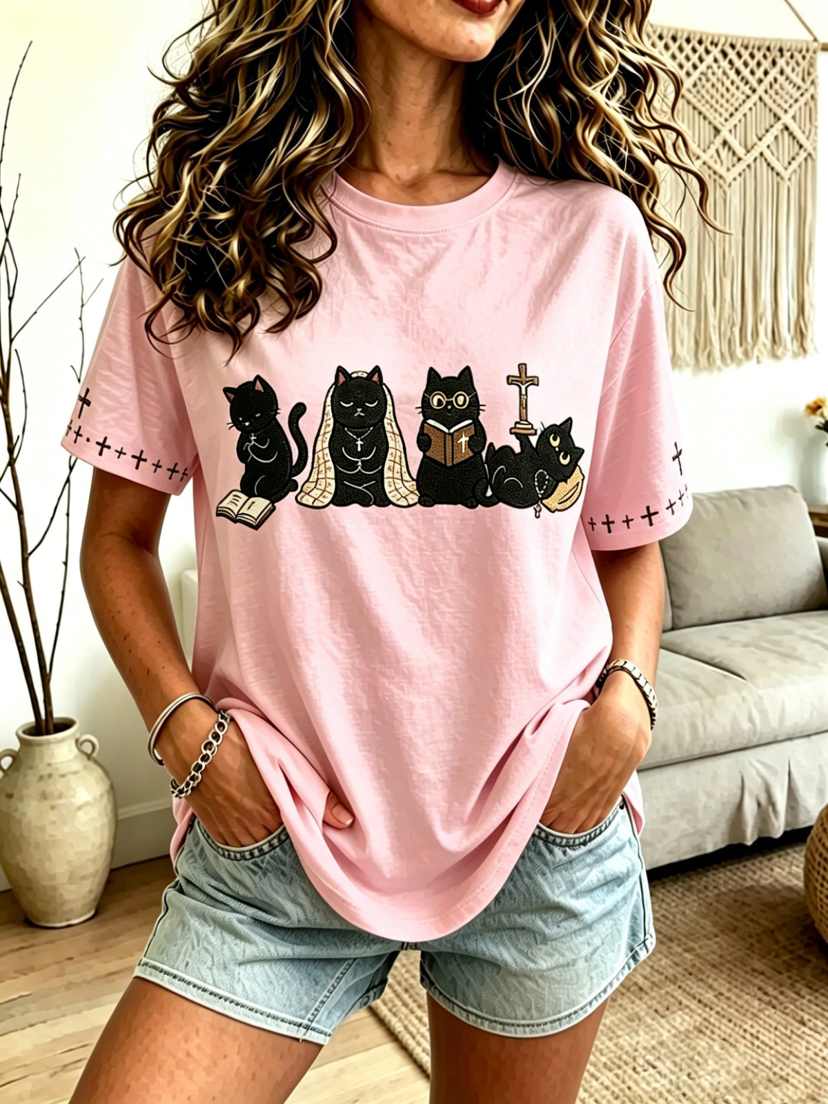 Women's "Faith" Cat-Print Top