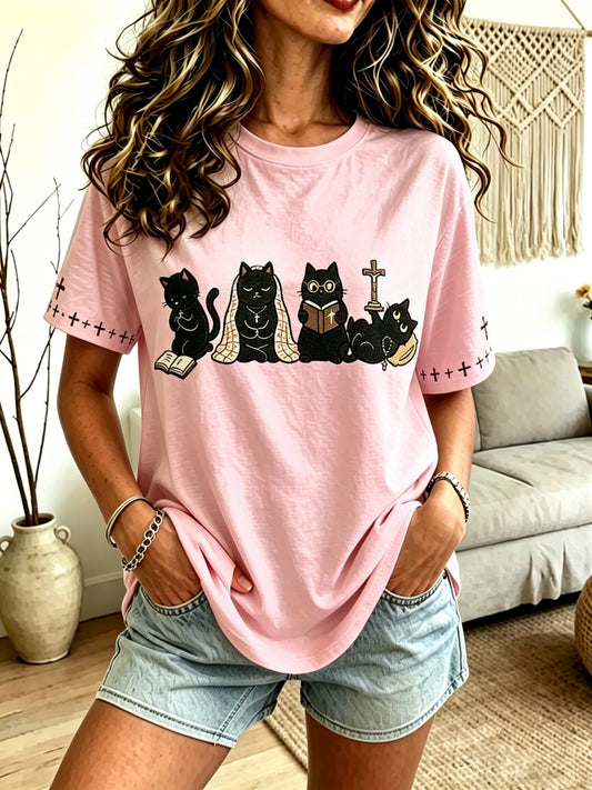 Women's "Faith" Cat-Print Top