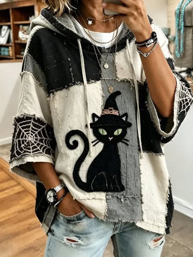 Women's Halloween Cat Print Hoodie