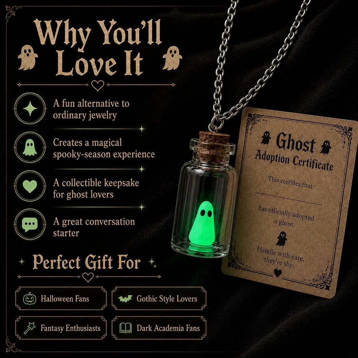 👻 Adopt a Ghost Necklace – Glow in the Dark Halloween Ghost Pendant
