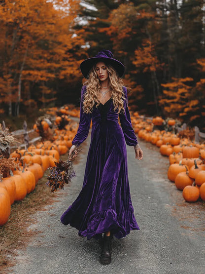 Women's Classic Velvet Halloween Art Comfy Velvet Maxi Dress