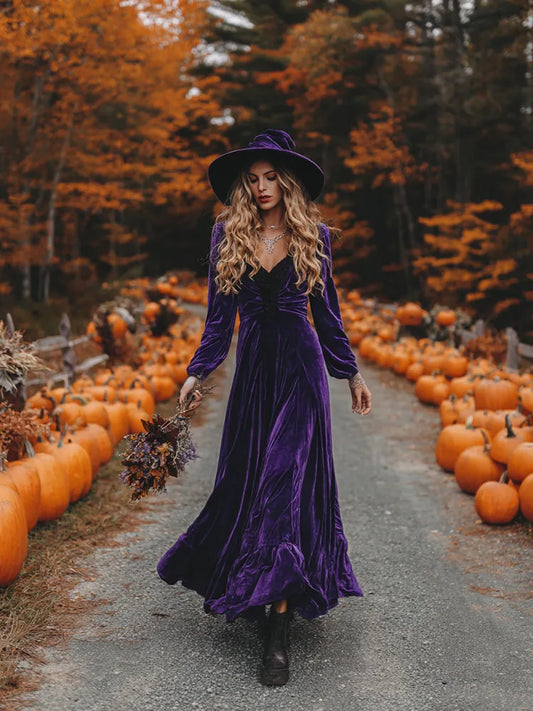 Women's Classic Velvet Halloween Art Comfy Velvet Maxi Dress