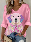 Women's Retro Pink Ribbon Animals Print T-Shirt