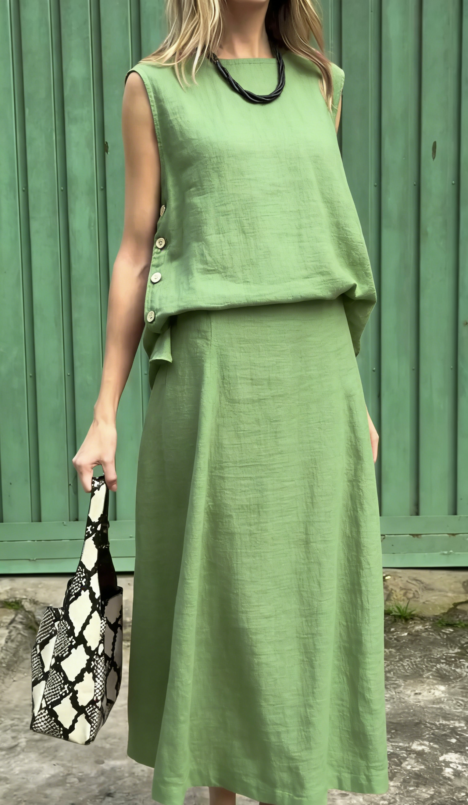 Women's Classic Sleeveless Linen Two-Piece Set