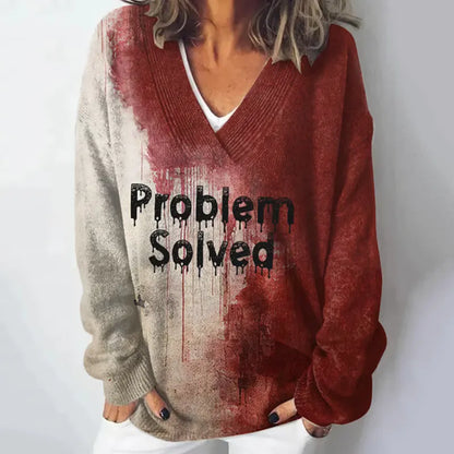 Bloody Problem Solved Halloween V-Neck Cozy Sweater