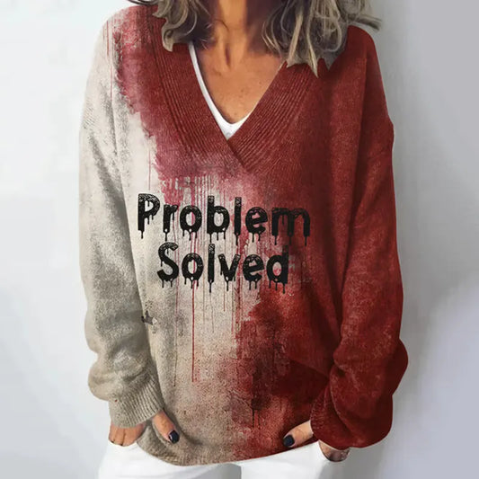 Bloody Problem Solved Halloween V-Neck Cozy Sweater