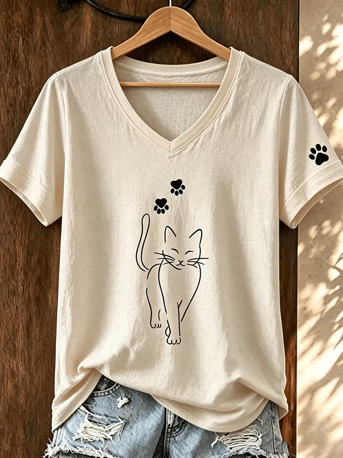 Women's Cute Cat Print T-Shirt