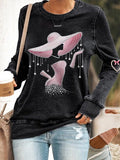 Women's Breast Cancer Awareness Print Round Neck Sweatshirt