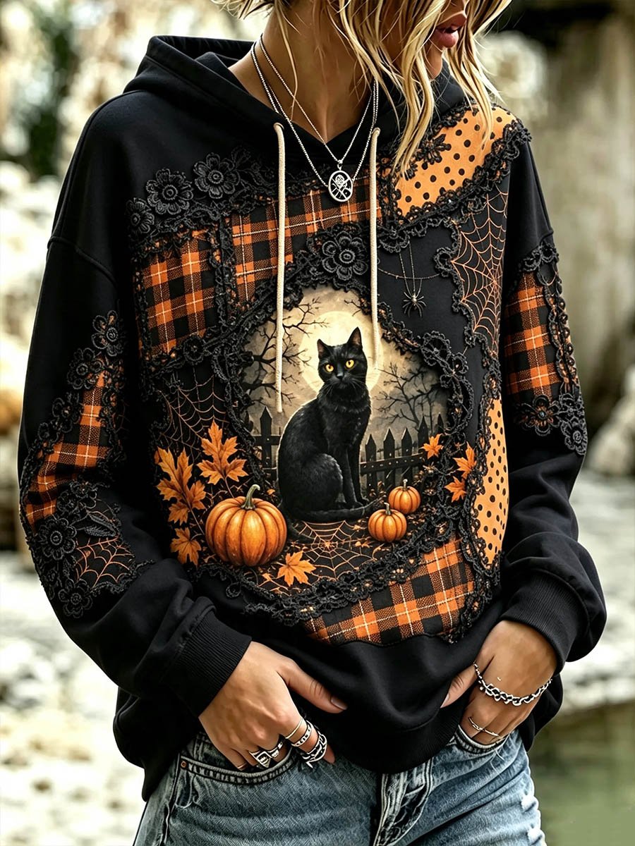 Women's Halloween Dark Cat Hoodie