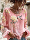 Women's Pink Gradient Print Cotton-Linen Shirt
