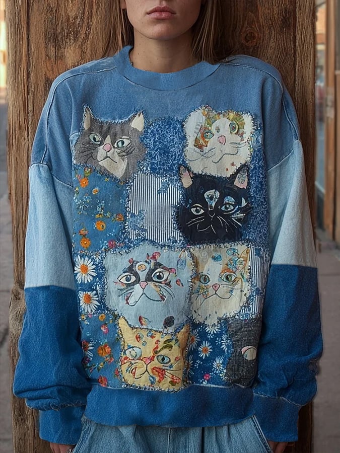 Women's Casual Cat Print Sweatshirt