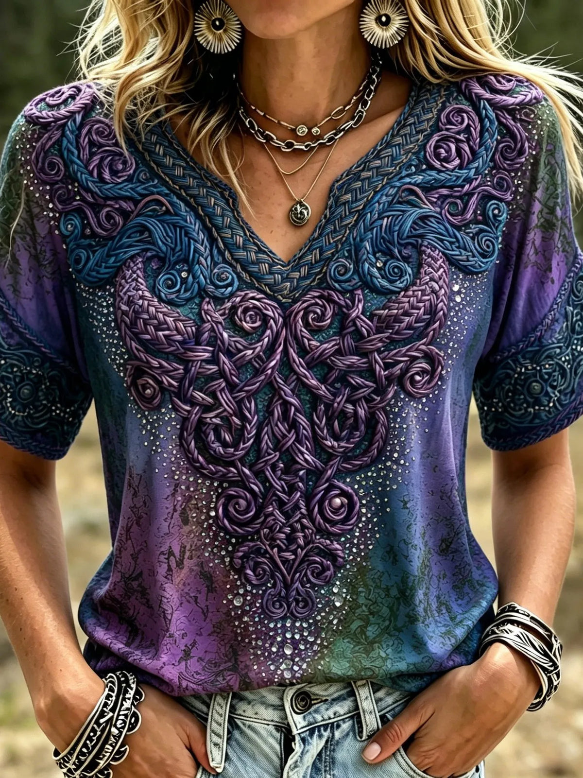Women's Retro Bohemian Viking Style Printed Top