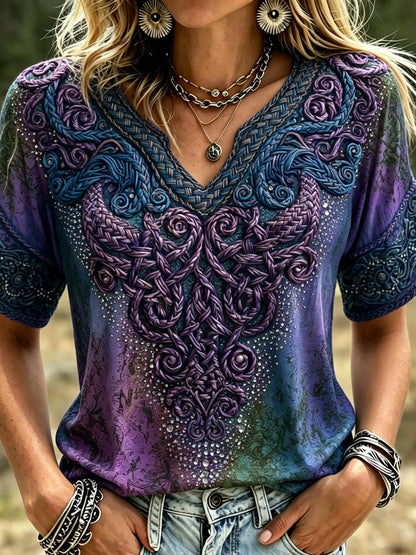 Women's Retro Bohemian Viking Style Printed Top