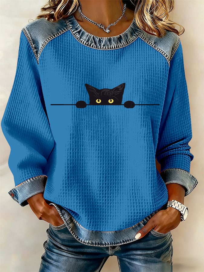 Women's Retro Cat Print Sweatshirt
