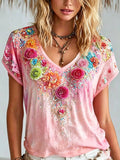 Women's Retro Breast Cancer Floral Print Top