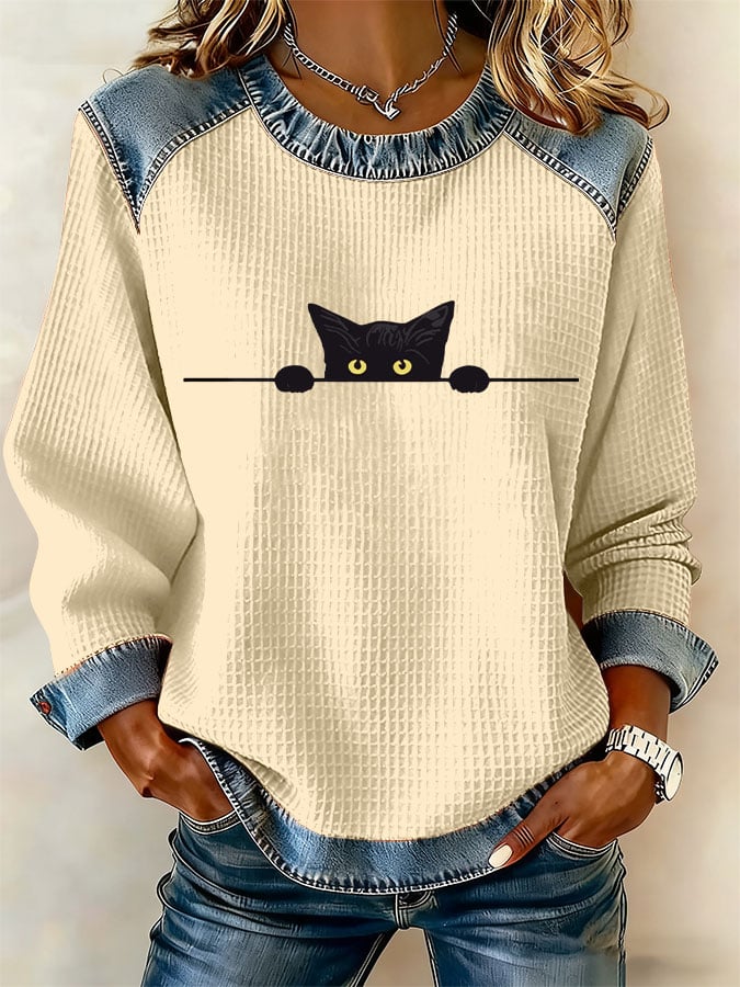 Women's Retro Cat Print Sweatshirt