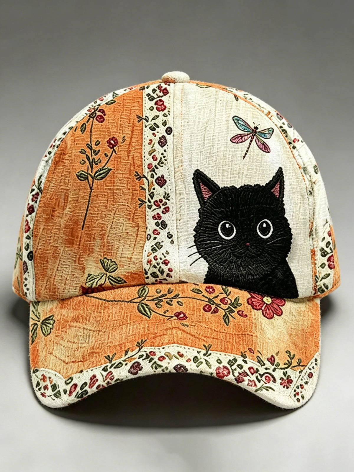 Unisex Retro Black Cat With Floral Graphic Print Hat