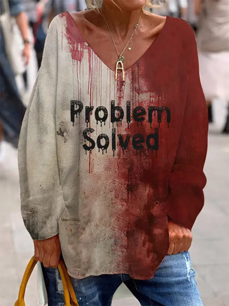 Classyhalloween Problem Solved Pattern Art Printed V-Neck T-Shirt