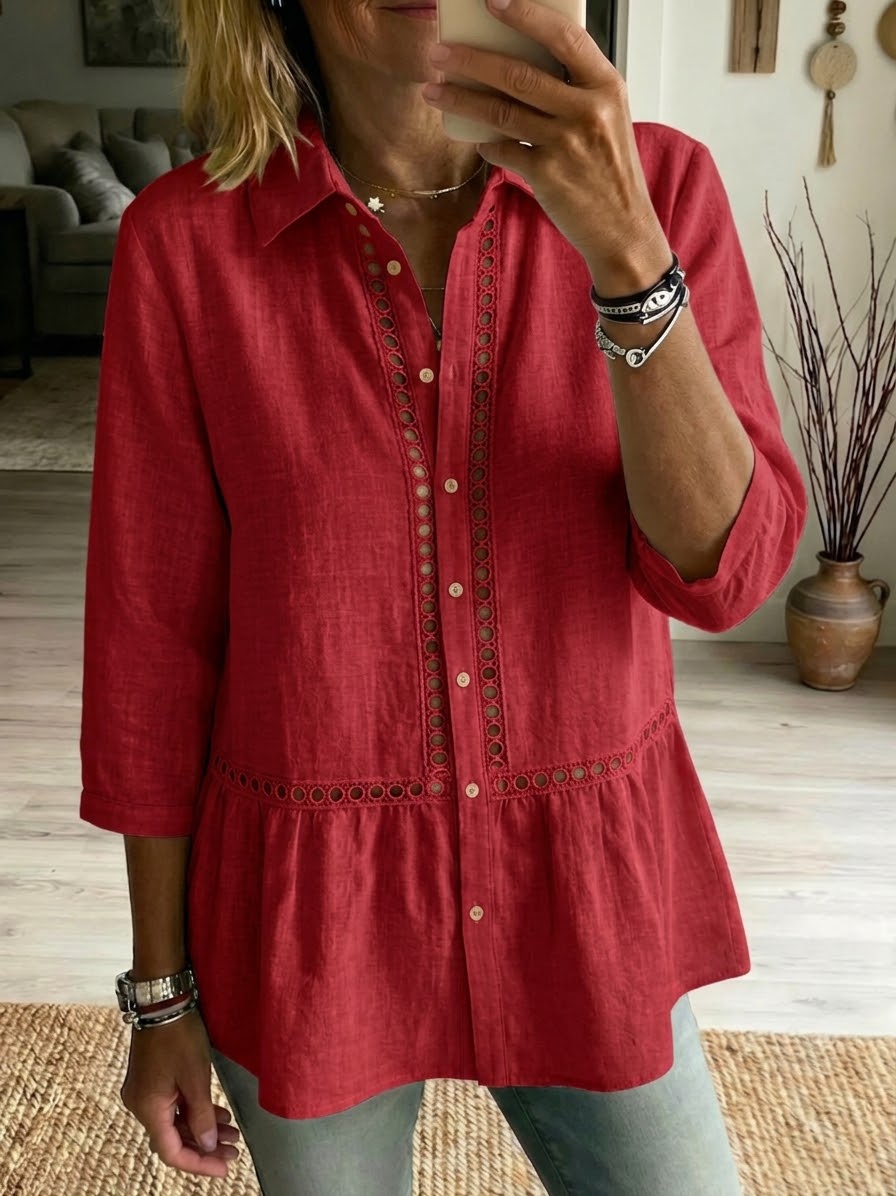 🌿Women's Casual Openwork Ribbon Linen Cotton Shirt
