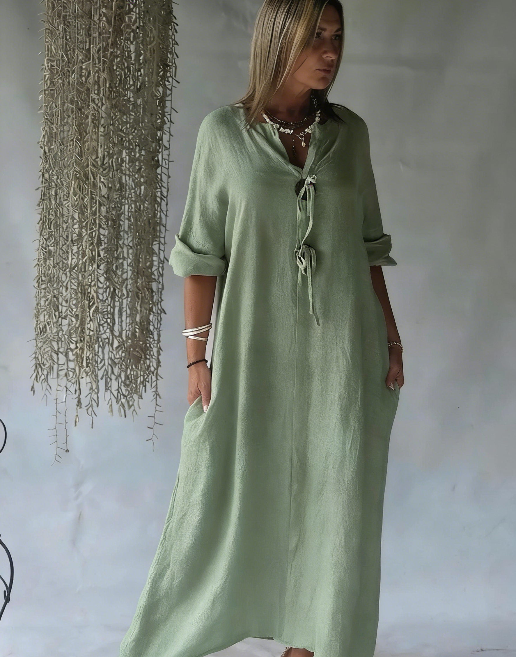 Summer Effortless Cotton-Linen Kaftan Dress