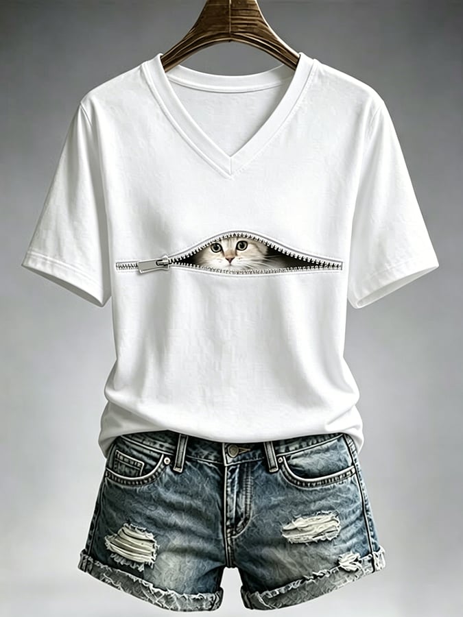 Women's Cute Cat  Print Casual T-shirt