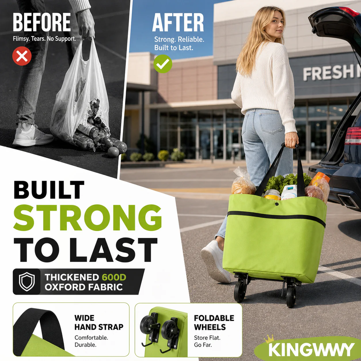 🛒 2-in-1 Foldable Shopping Trolley Bag