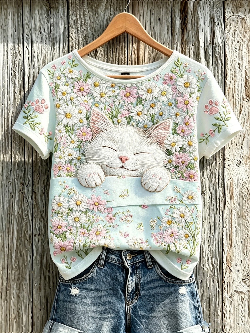 Women's Cute Cat Cotton Linen T-shirt