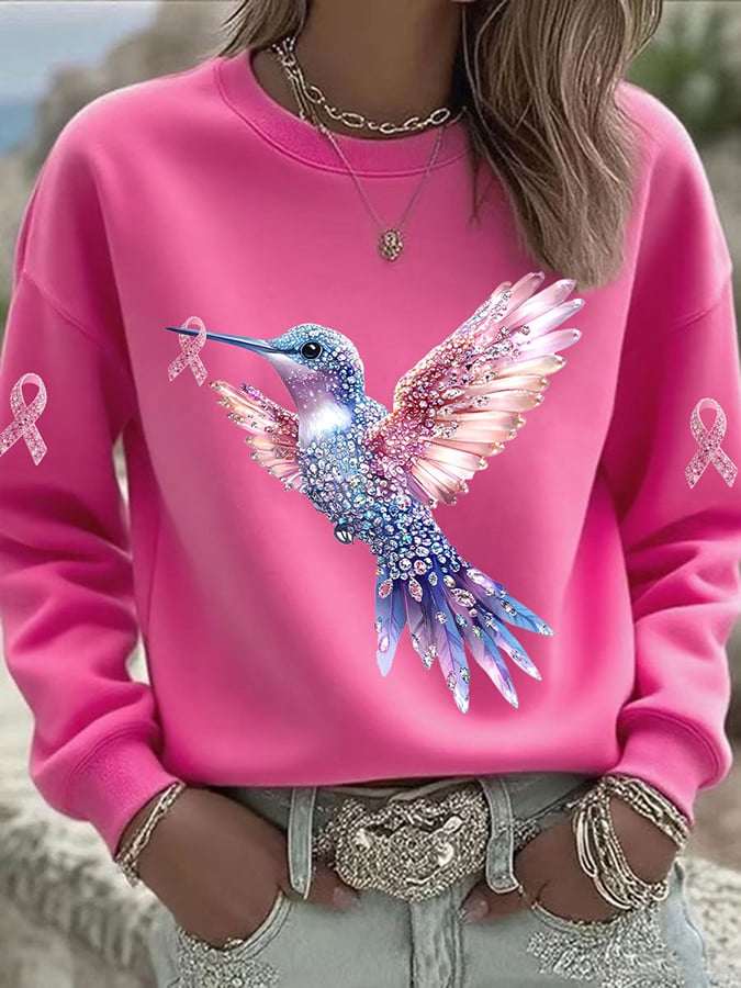 Women's Pink Hummingbird Print Sweatshirt