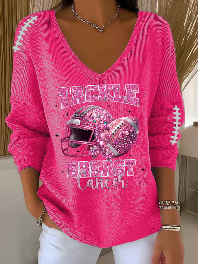 Women's Breast Cancer Print Long Sleeve Top