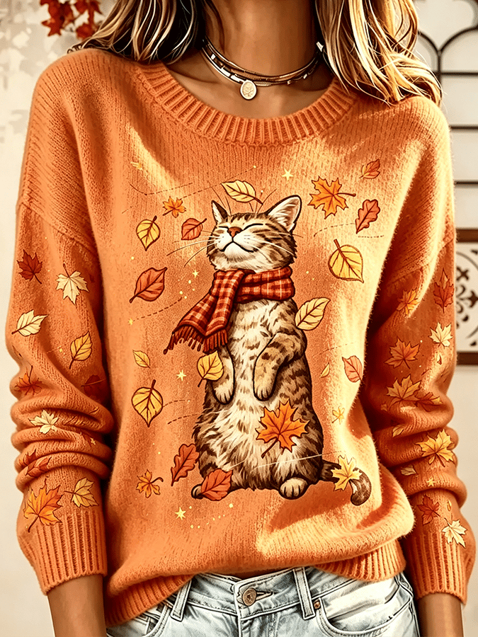 Women's Casual Knitted Fabric Round Neck Top