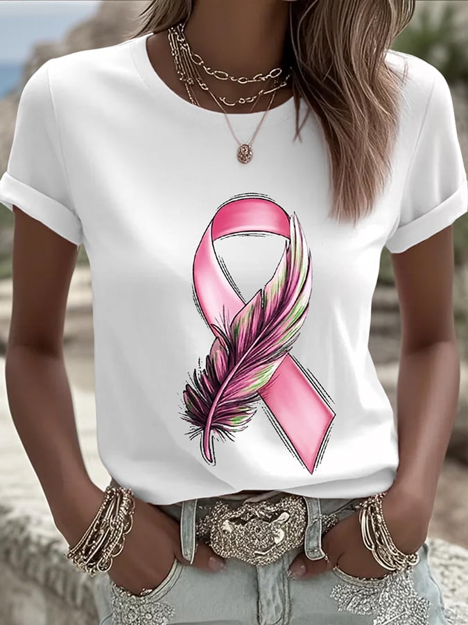 Women's Breast Cancer Awareness Printed Round Neck T-Shirt