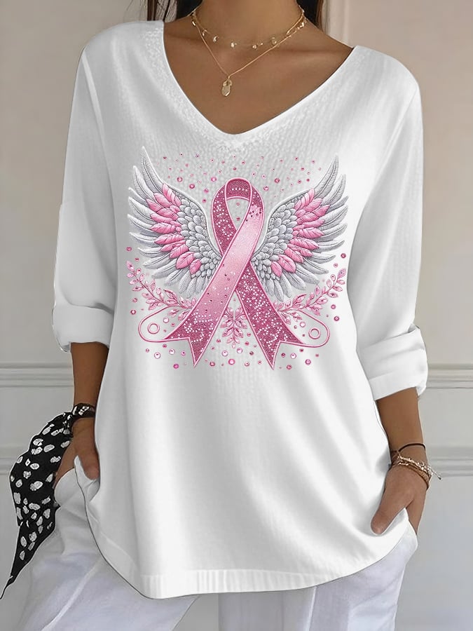 Women's Casual Pink Ribbon Wings Waffle Bubble Wrinkle Test