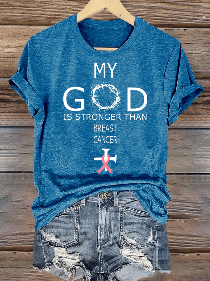 Women's  Faith & Strength – 'My God Is Stronger Than Breast Cancer' T-Shirt