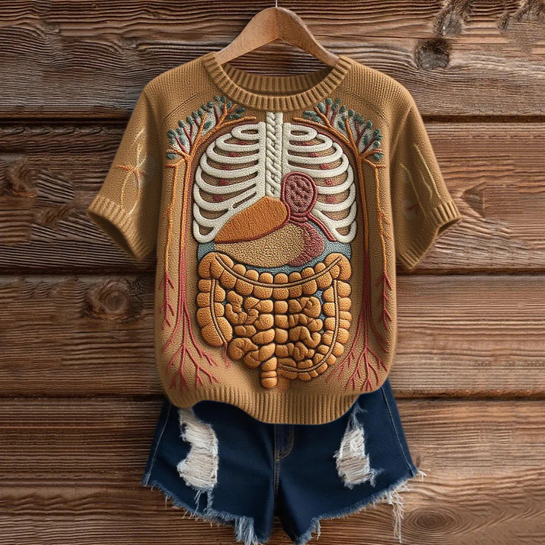Vintage Classic Halloween Anatomy Art Short Sleeve Chunky Knitted Sweater