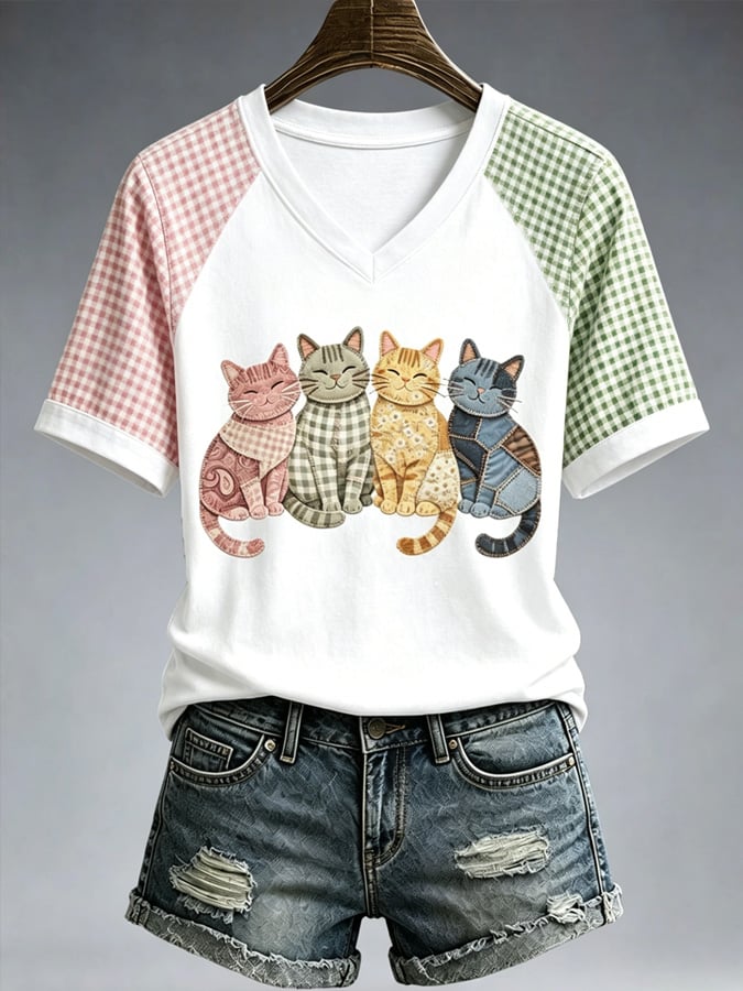 Women's Casual Cat Print T-Shirt