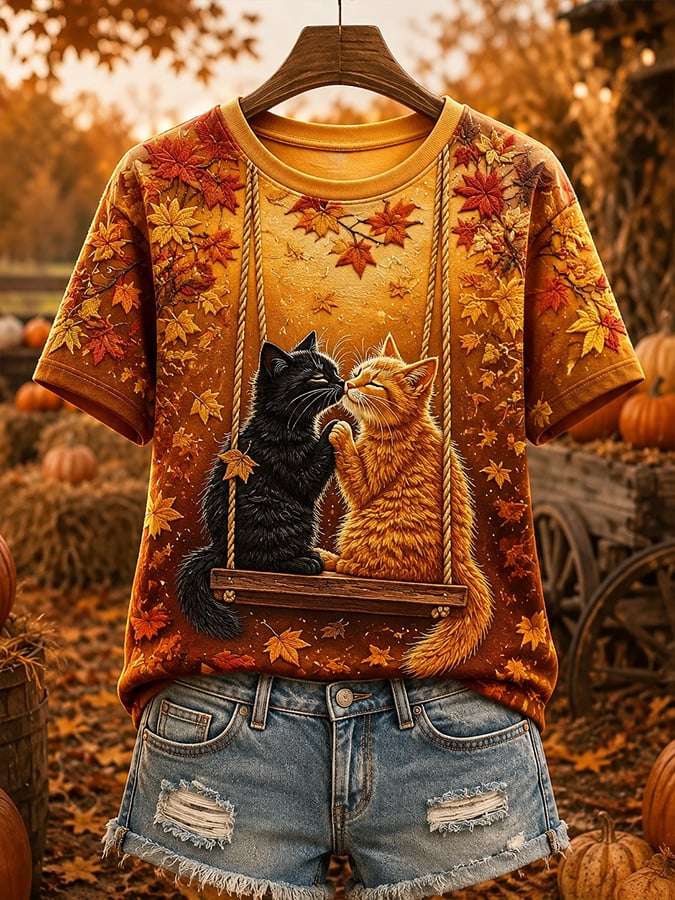 Women's Casual Autumn Cute Cat-Print Top