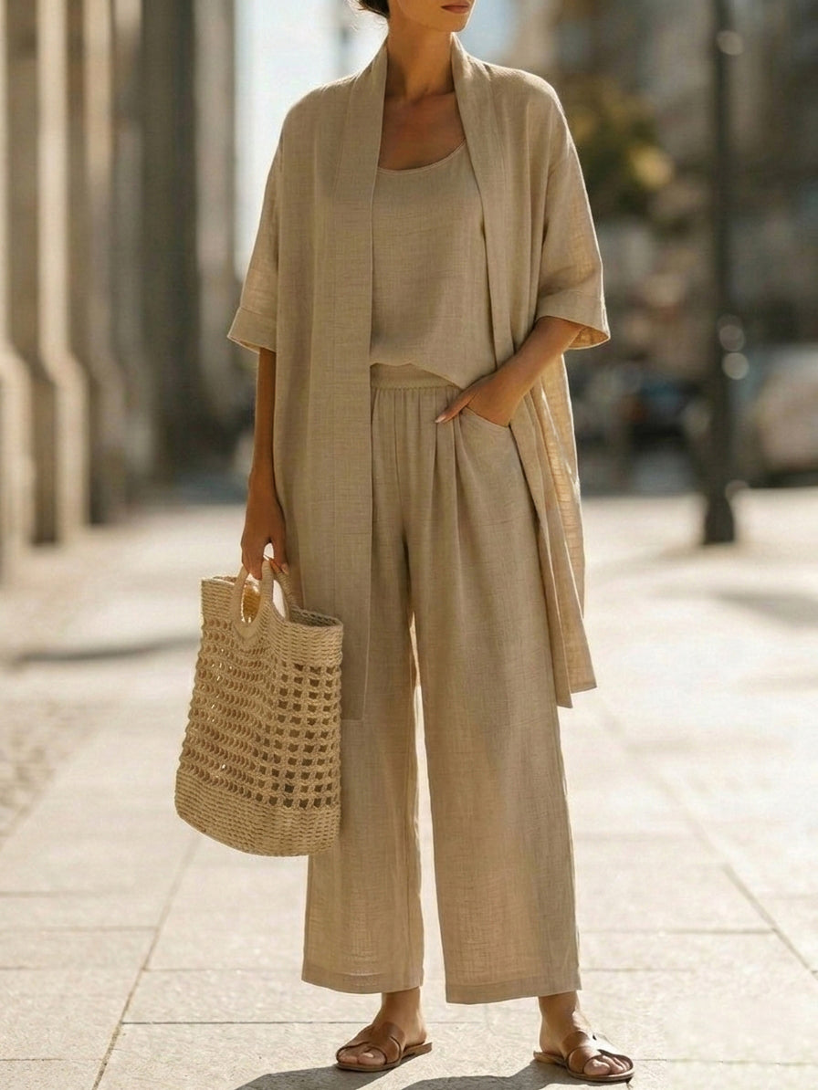 Women's Simple Linen Cotton Three-Piece Set