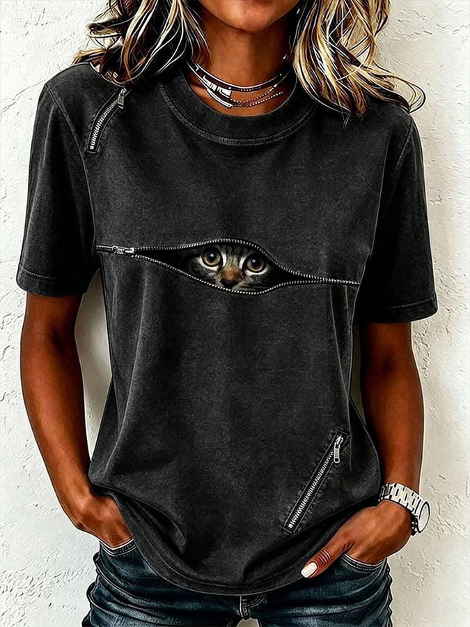 Women's Cute Cat  Print Casual T-shirt