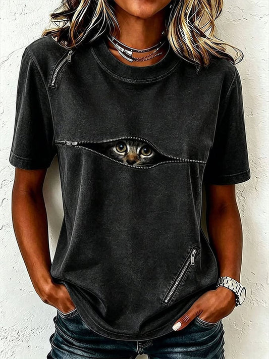 Women's Cute Cat  Print Casual T-shirt