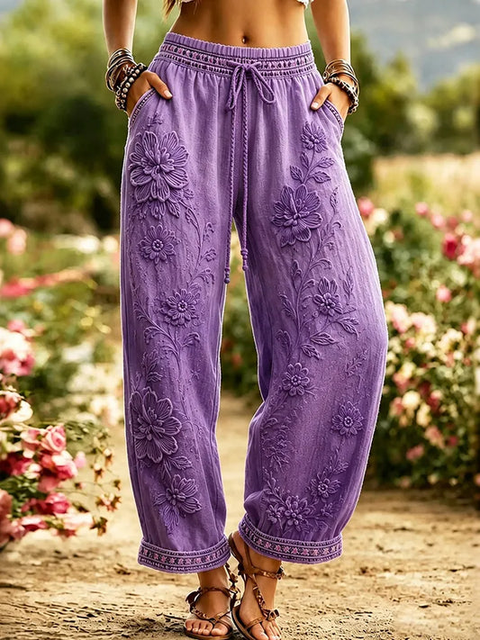 Women's Purple Floral Gradient Printed Casual Pants