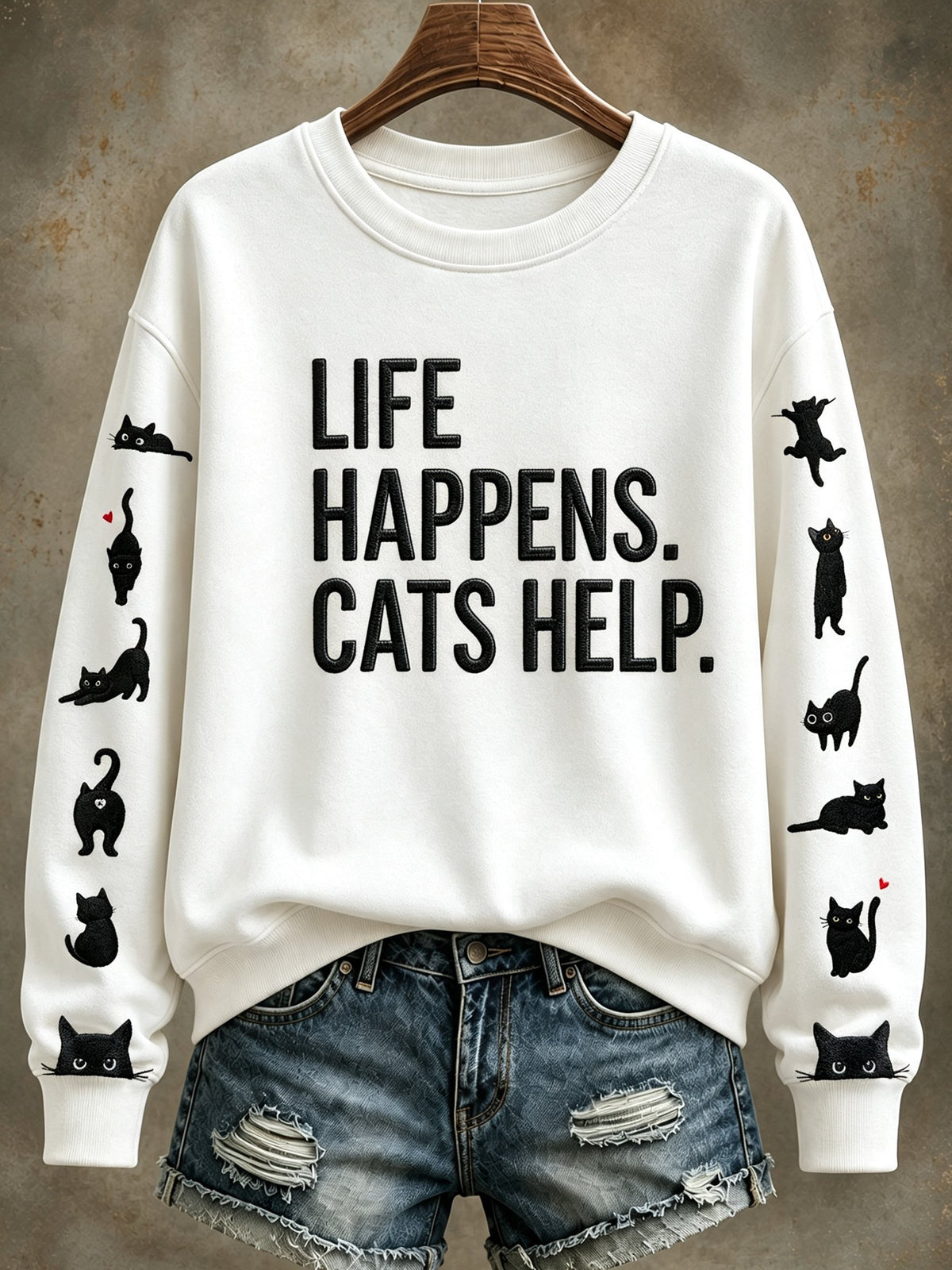 Women's Healing Cat Crew Neck Long Sleeve Sweatshirt