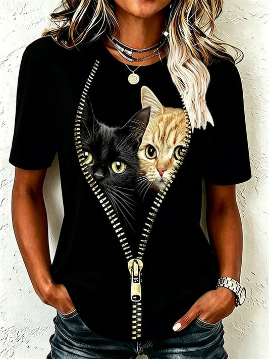 Women's Cute Cat  Print Casual T-shirt
