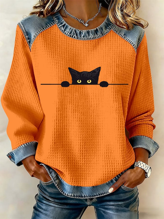 Women's Retro Cat Print Sweatshirt