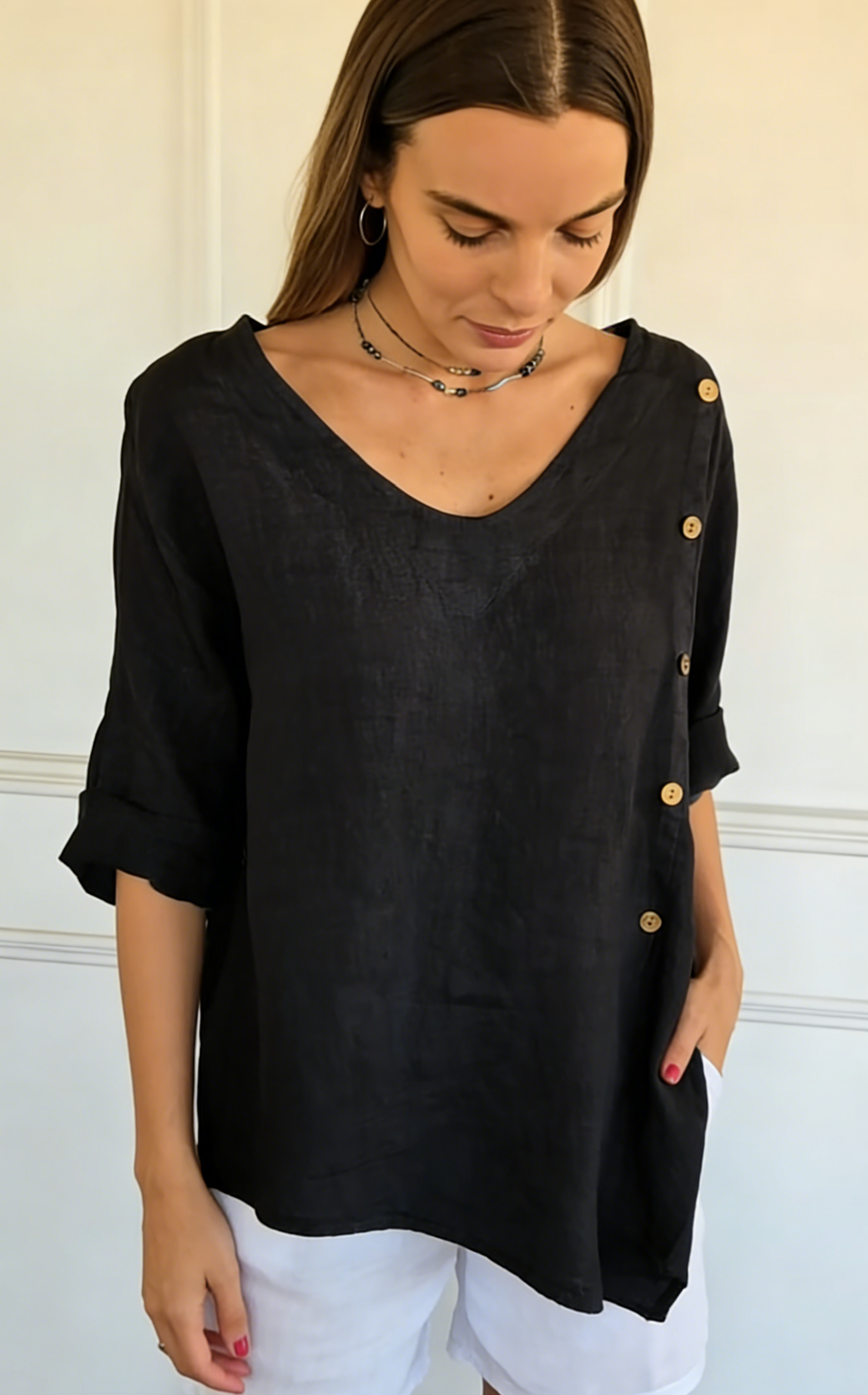 2026 Women's Linen-Cotton Blend Button-Up Top