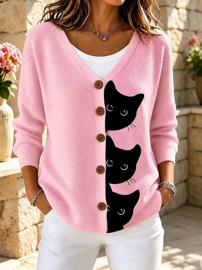 Women'S Cat-Print Knit Top