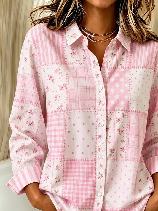 Women Striped Shirt Collar Long Sleeve Shirt Buckle Regular Sleeve Casual Daily Spring/Fall Top
