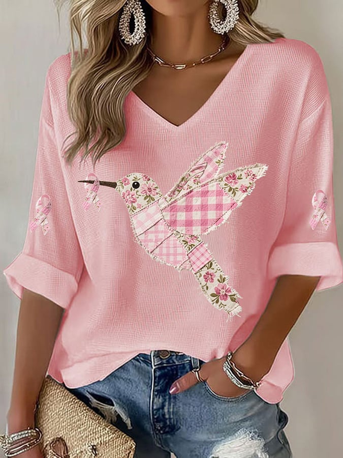 Women's Pink Hummingbird Print Shirt