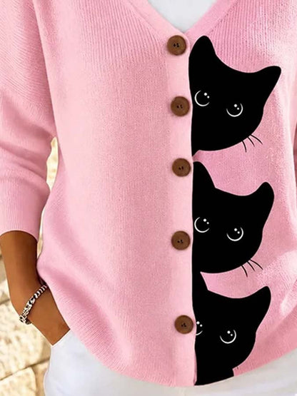 Women'S Cat-Print Knit Top